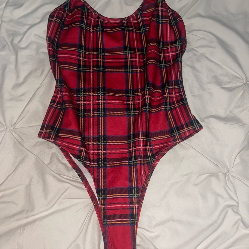 SHEIN Red and Black Bodysuit Top